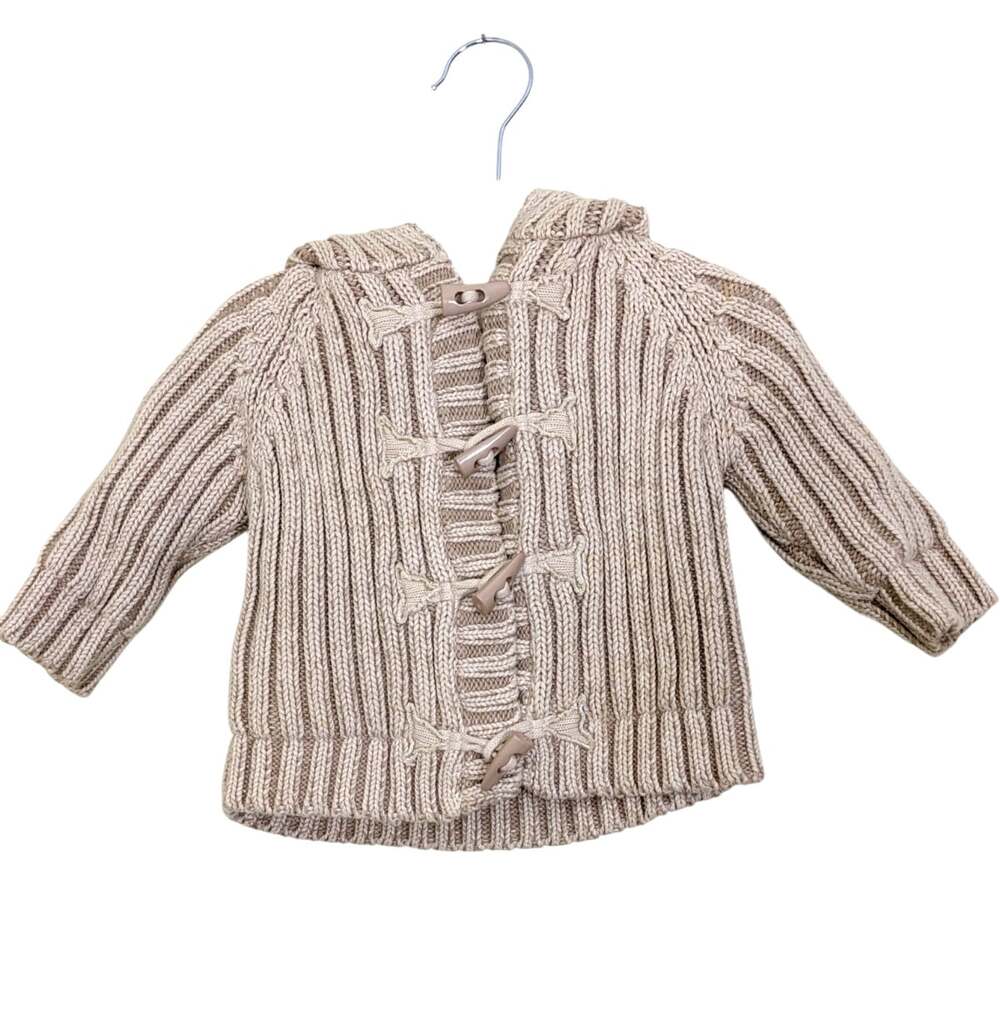 Toddler Cotton Ribbed Knit Hoodie Cardigan Sweater Toggle Size 12 Beige Lined